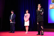 左から中井和哉、林原めぐみ、吉沢亮。
