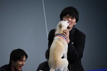 金メダルを贈呈してからちえに舐められる林遣都。