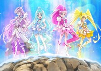 「映画トロピカル～ジュ！プリキュア 雪のプリンセスと奇跡の指輪！」より。左からキュアムーンライト、キュアマリン、キュアブロッサム、キュアサンシャイン。