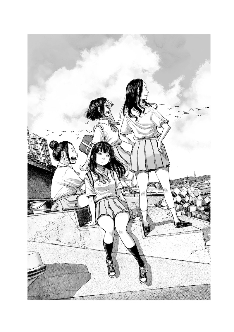 浅野いにおの描き下ろしイラスト「あれからの小梅と磯辺」(小梅)。