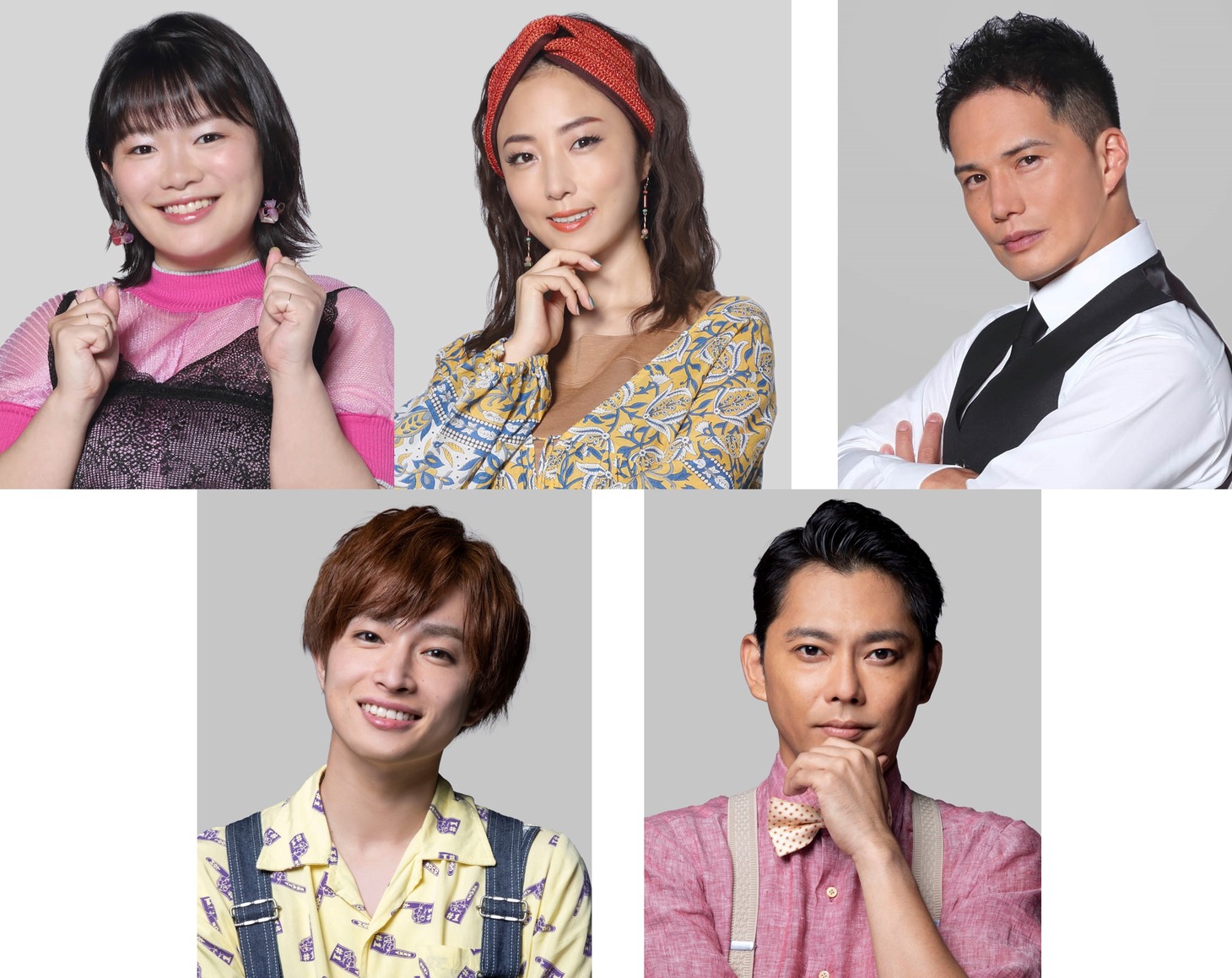 上段左から富田望生、MEGUMI、市原隼人。下段左から曽田陵介、今井翼。