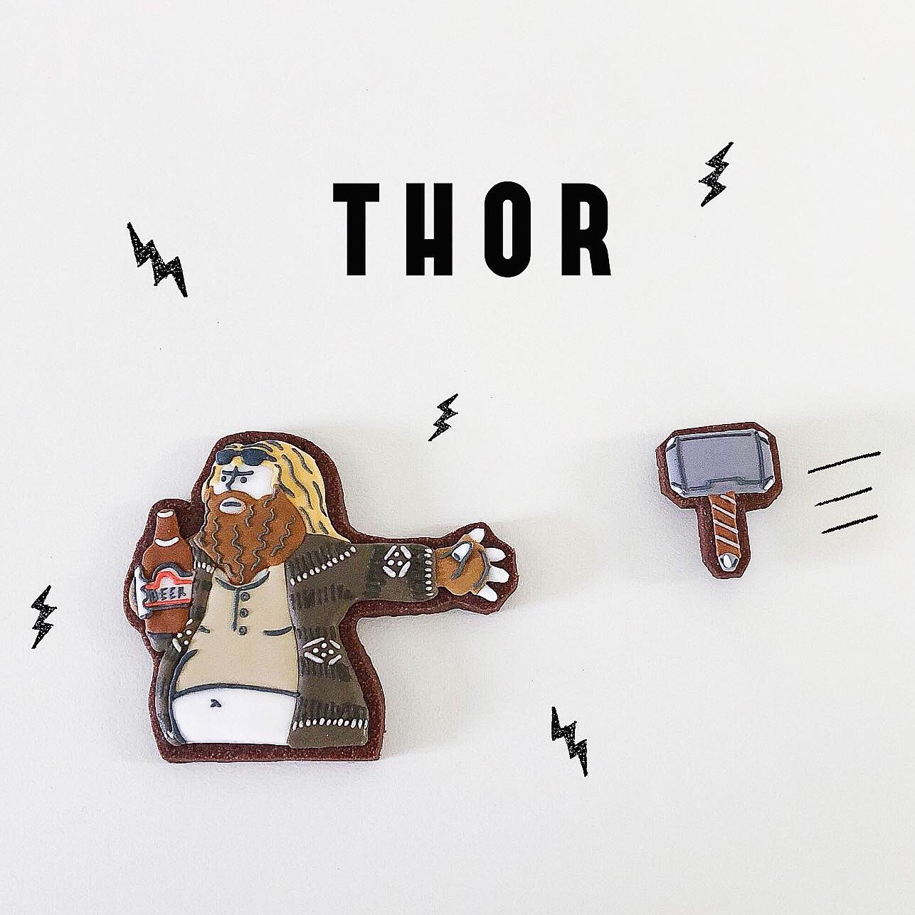 「アベンジャーズ／エンドゲーム」に登場する“激太りしたソー”をモチーフにしたアイシングクッキー。