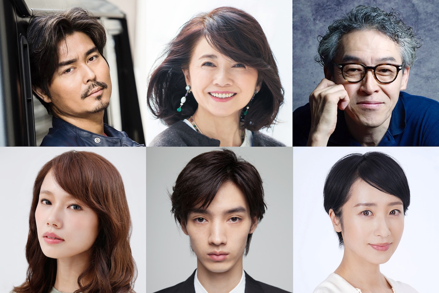 「となりのチカラ」キャスト。左上から時計回りに小澤征悦、風吹ジュン、浅野和之、映美くらら、清水尋也、ソニン。