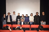 「MADE IN YAMATO」舞台挨拶時の様子。上段左から円井わん、冨永昌敬、尾本貴史、兵藤公美、竹内里紗、清原惟、村上由規乃、山本英、山崎陽平。下段中央が宮崎大祐。