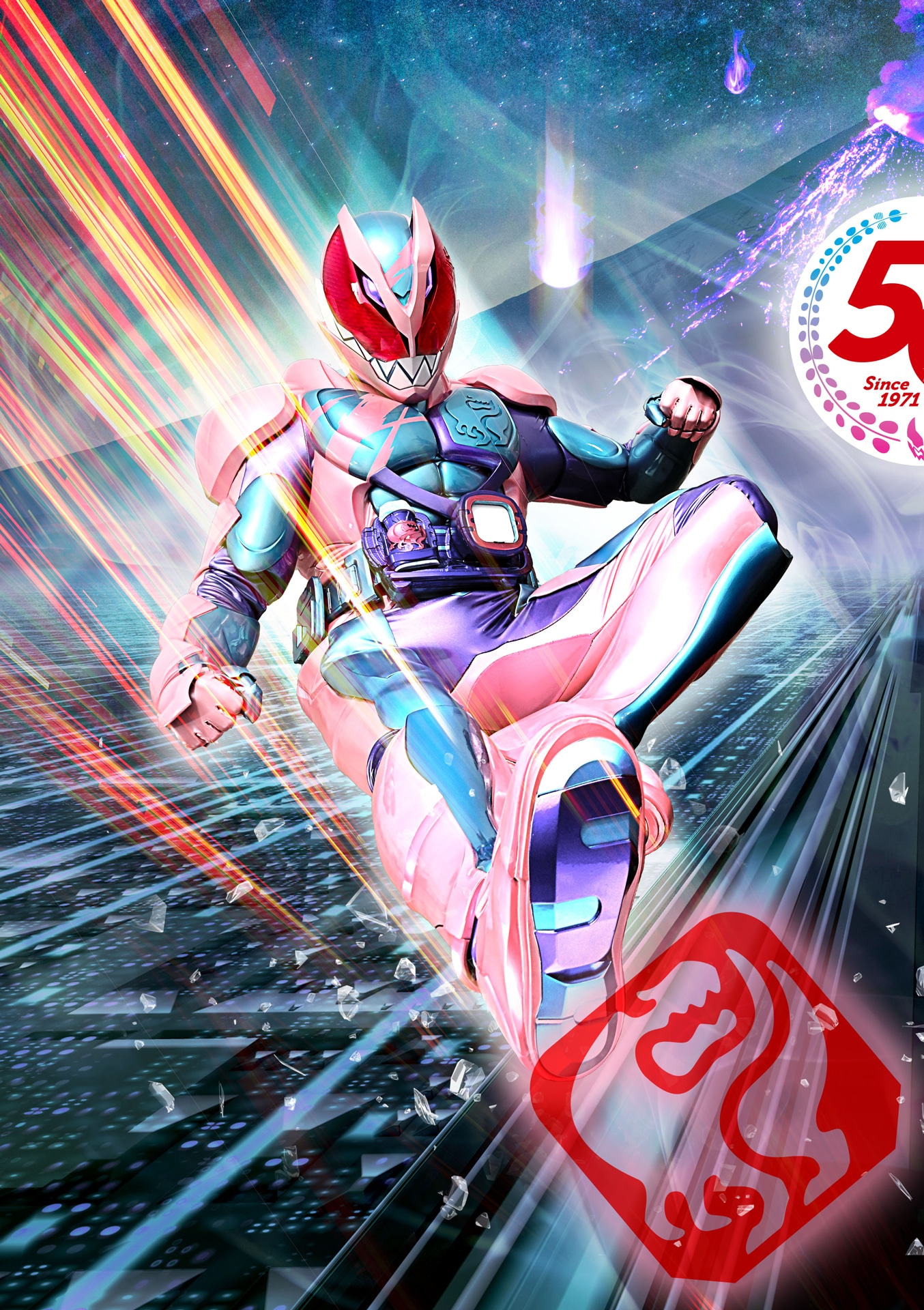 「仮面ライダー ビヨンド・ジェネレーションズ」ムビチケ特典のスタンピングフィニッシュクリアファイル裏面（仮面ライダーリバイver.）。