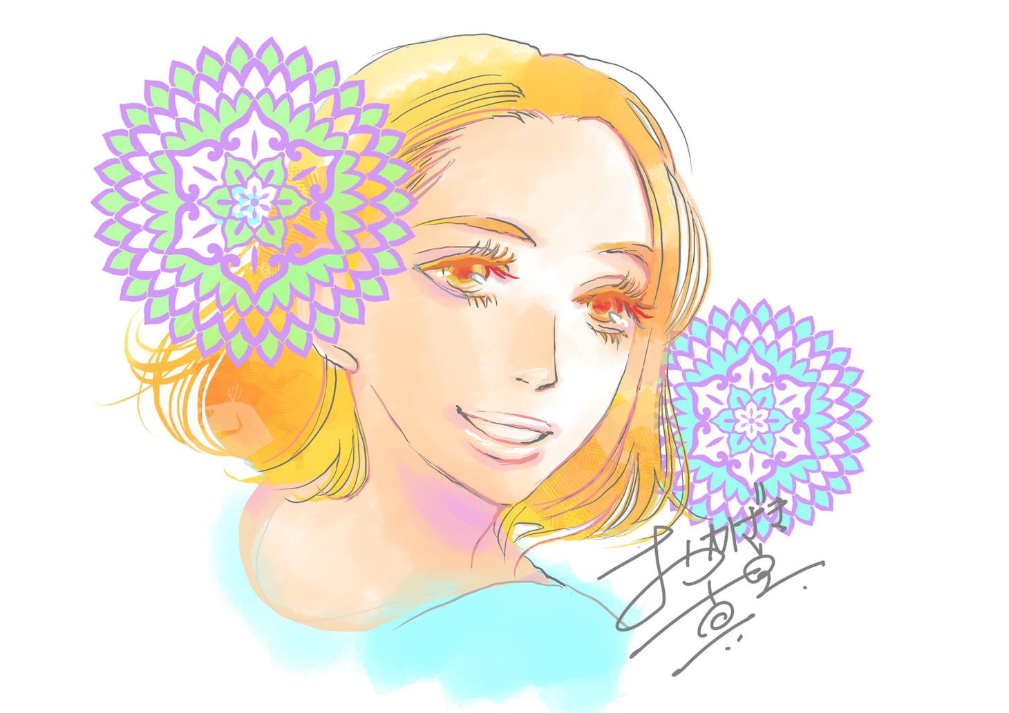 おかざき真里による徳永えりのイラスト。