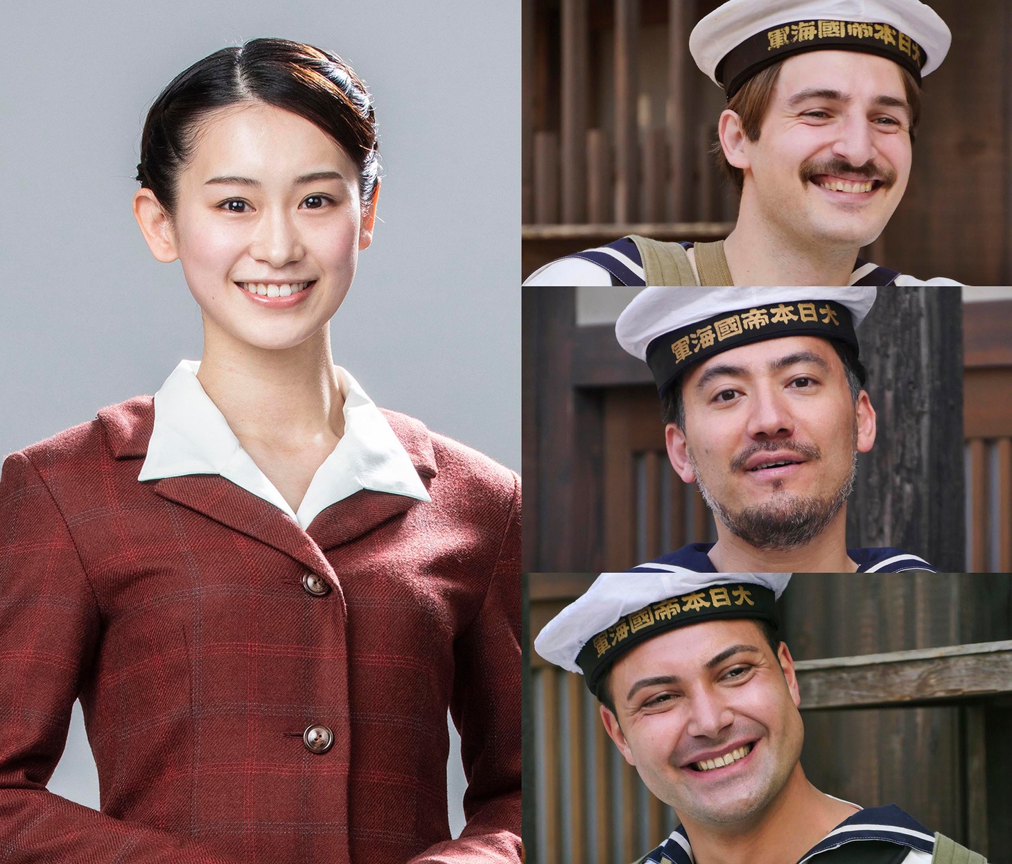 愛希れいか（左）、ペッペ（右上段）、ベリッシモ・フランチェスコ（右中段）、パオロ（右下段）。