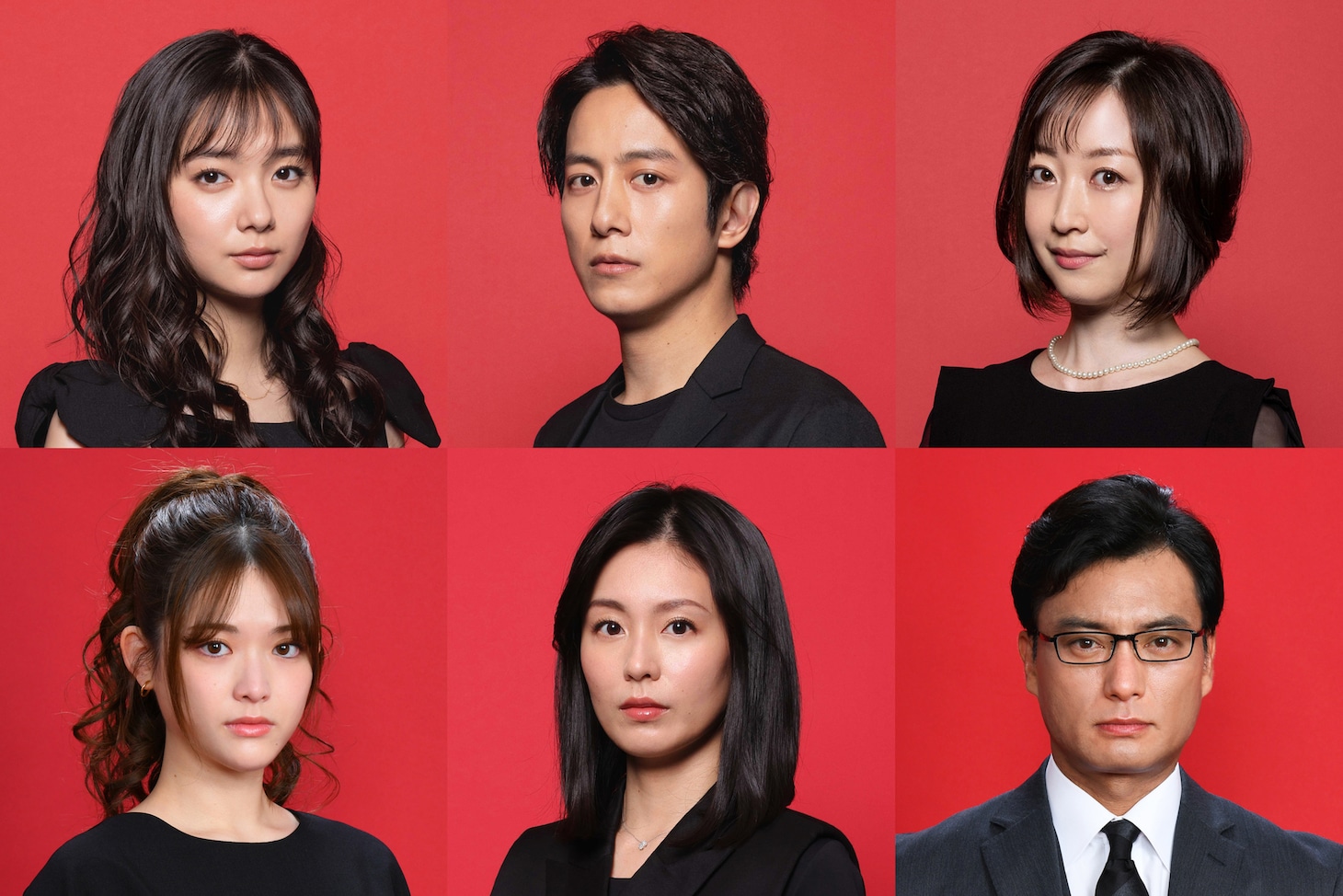 上段左から新川優愛、溝端淳平、黒川智花。下段左から松村沙友理、本仮屋ユイカ、徳重聡。