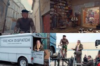 「フレンチ・ディスパッチ ザ・リバティ、カンザス・イヴニング・サン別冊」場面写真とメイキング写真の組み画像。