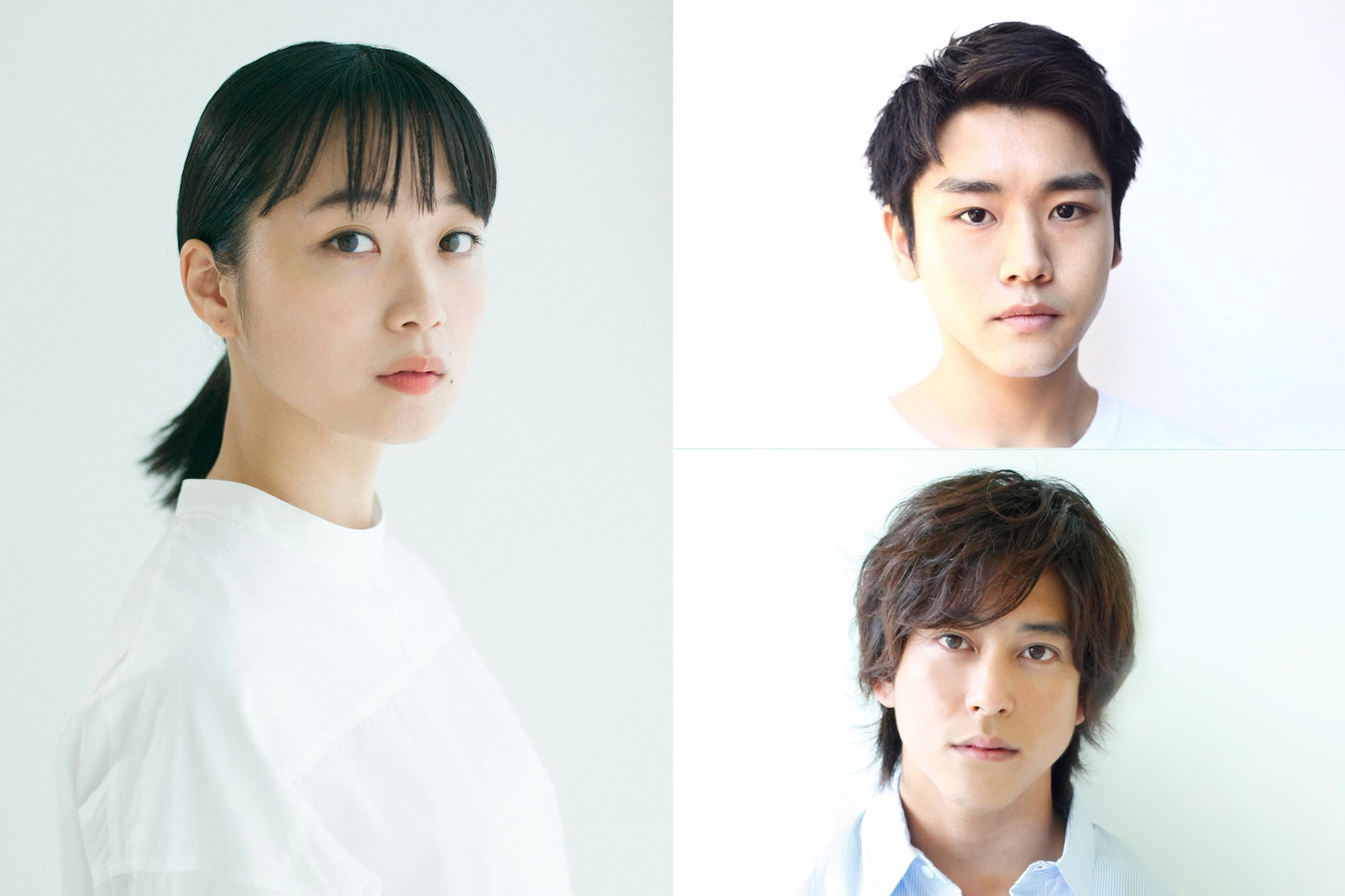 深川麻衣（左）、泉澤祐希（右上段）、佐野岳（右下段）。