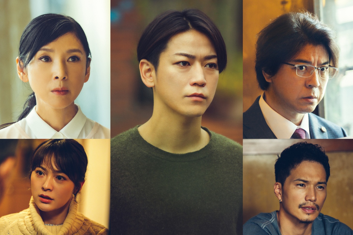 上段左から時計回りに黒木瞳、亀梨和也、上川隆也、市原隼人、貫地谷しほり。