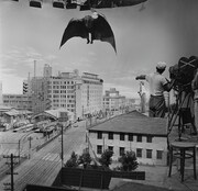 「空の大怪獣ラドン」（1956年）より 、福岡・岩田屋周辺ミニチュアセットのメイキング写真。
(c)TOHO CO., LTD.