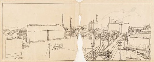「空の大怪獣ラドン」（1956年）より、福岡・岩田屋周辺ロケハンスケッチ。 (c)TOHO CO., LTD.