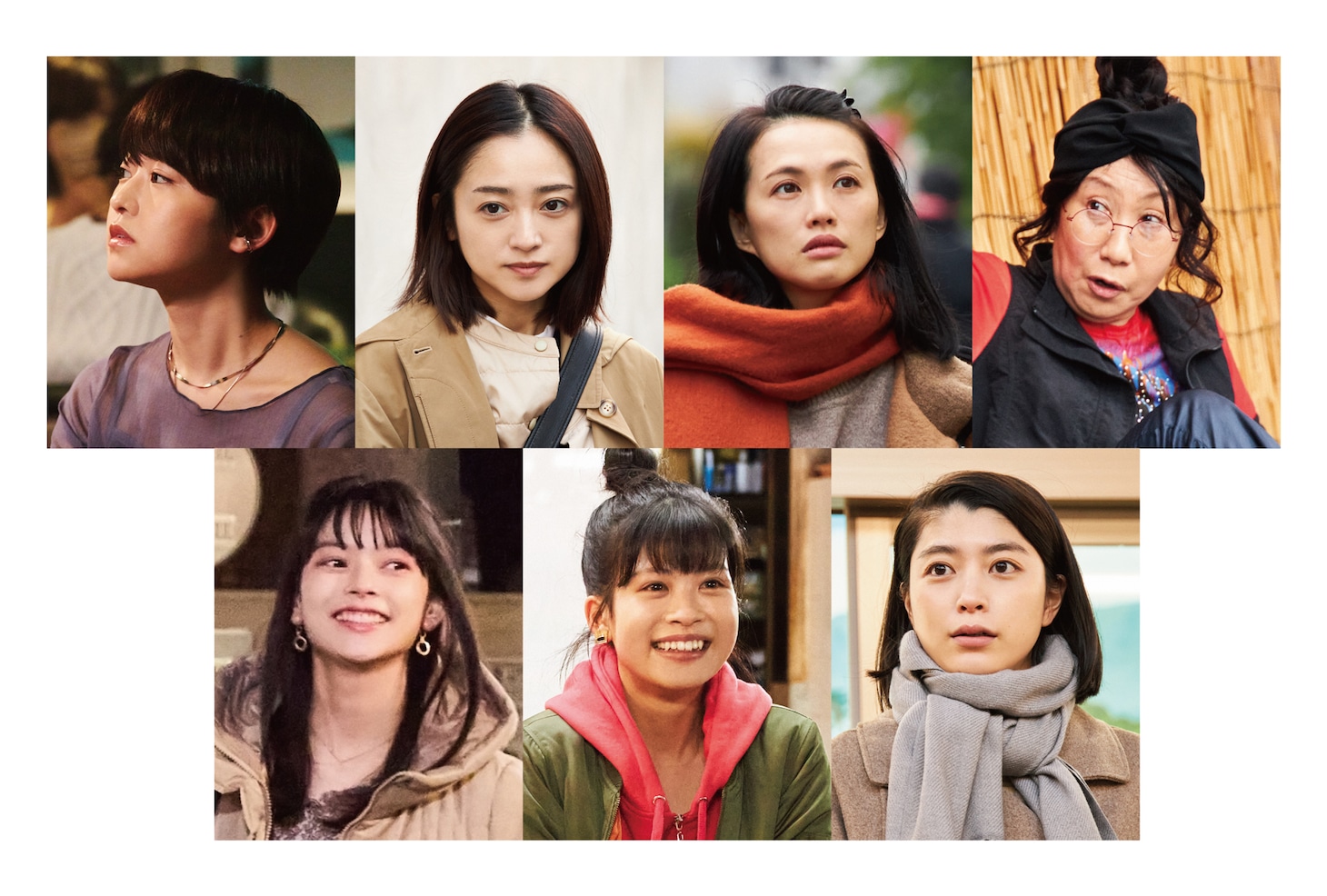 上段左から伊藤万理華、安達祐実、臼田あさ美、室井滋。下段左から夏子、中田青渚、成海璃子。