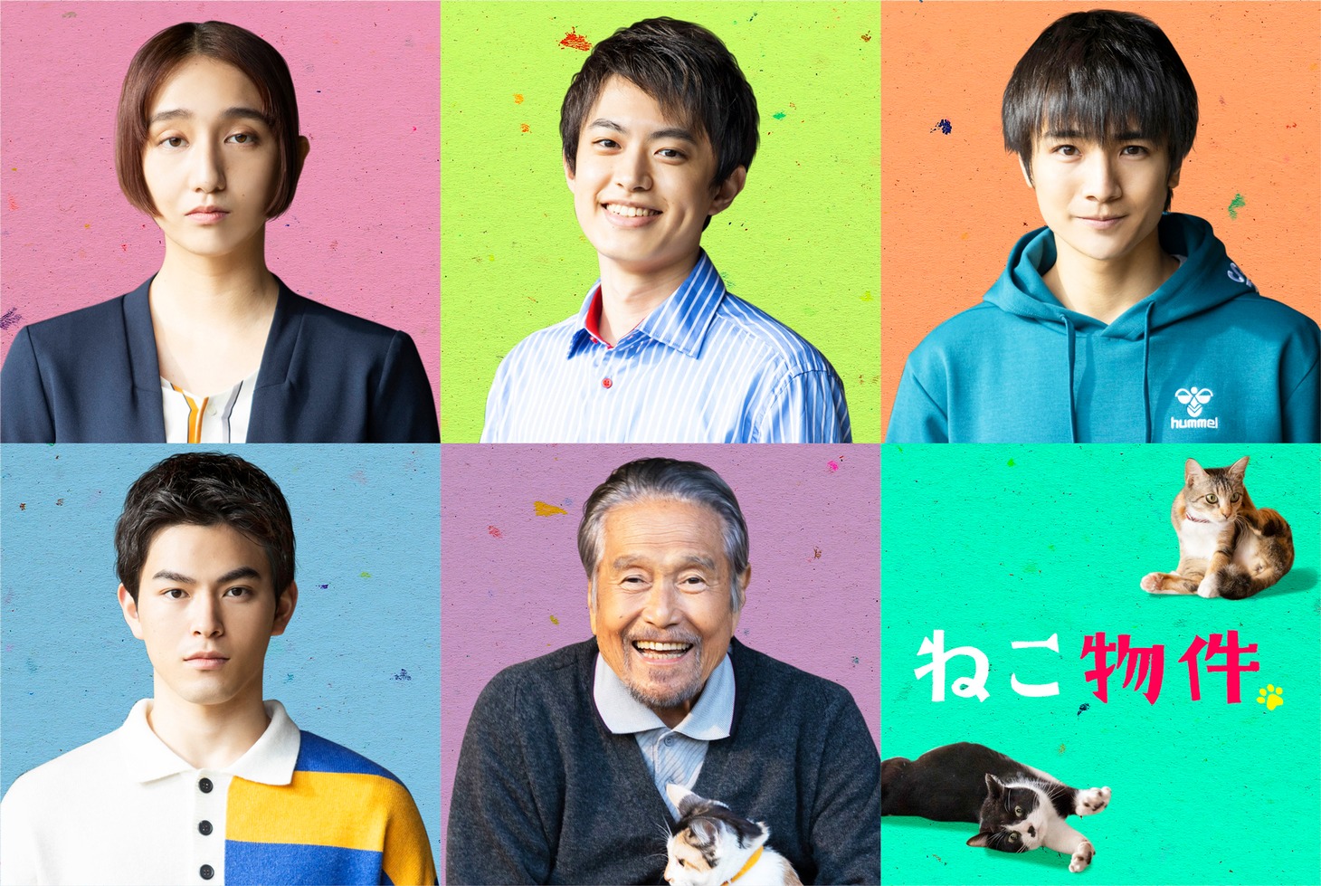 ドラマ「ねこ物件」より、上段左から長井短、上村海成、本田剛文、下段左から松大航也、竜雷太。
