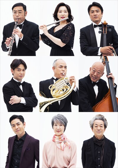 上段左から田口浩正、藤吉久美子、原田龍二。中段左から河相我聞、田中要次、六平直政。下段左から山中崇史、檀ふみ、水谷豊。