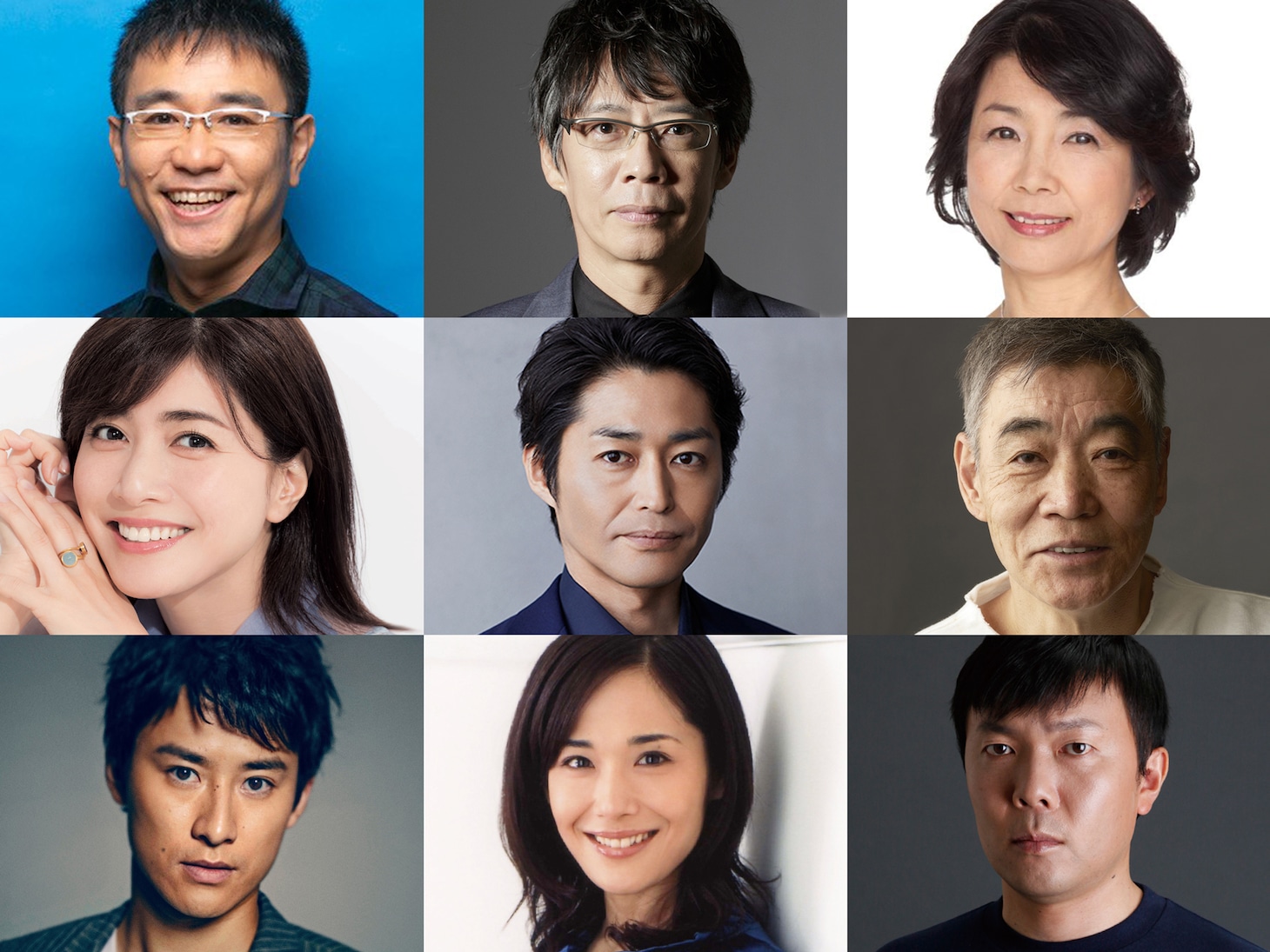 上段左から八嶋智人、生瀬勝久、市毛良枝。中段左から内田有紀、安田顕、柄本明。下段左から馬場徹、富田靖子、オラキオ。