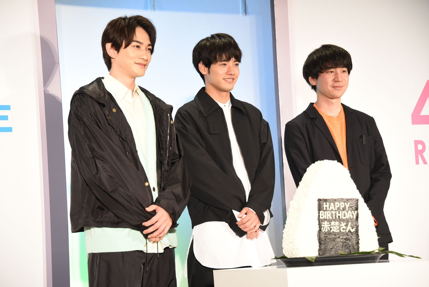 「チェリまほ THE MOVIE ～30歳まで童貞だと魔法使いになれるらしい～」完成直前イベントにて、左から町田啓太、赤楚衛二、風間太樹。