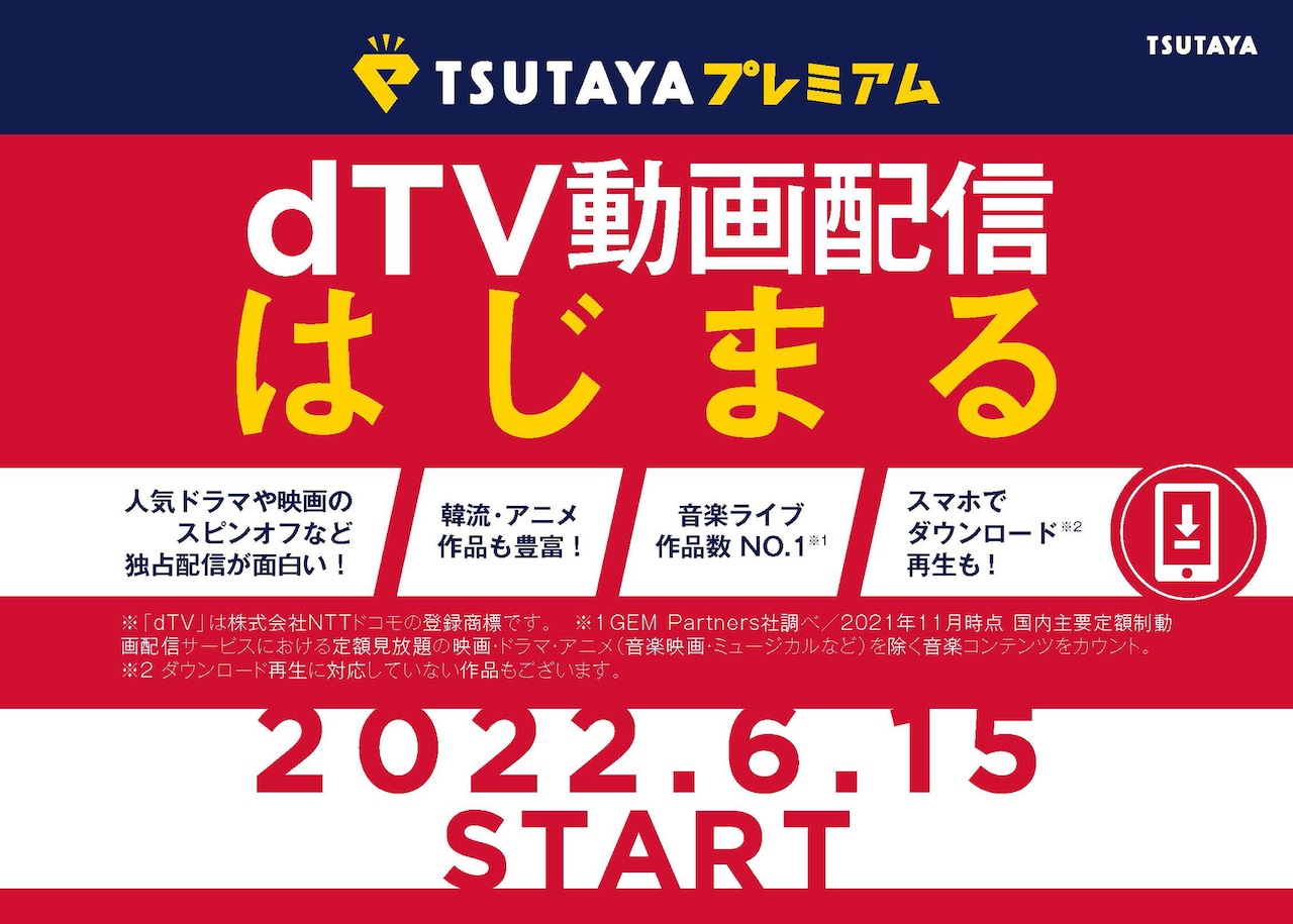 TSUTAYAプレミアムとdTVのサービス連携告知ビジュアル。