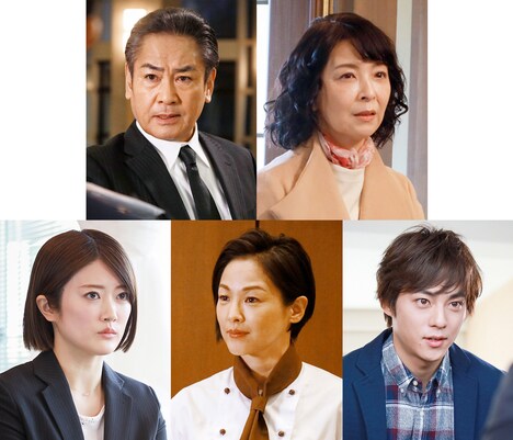 上段左から宅麻伸、有森也実。下段左から樋口日奈、黒沢あすか、永田崇人。