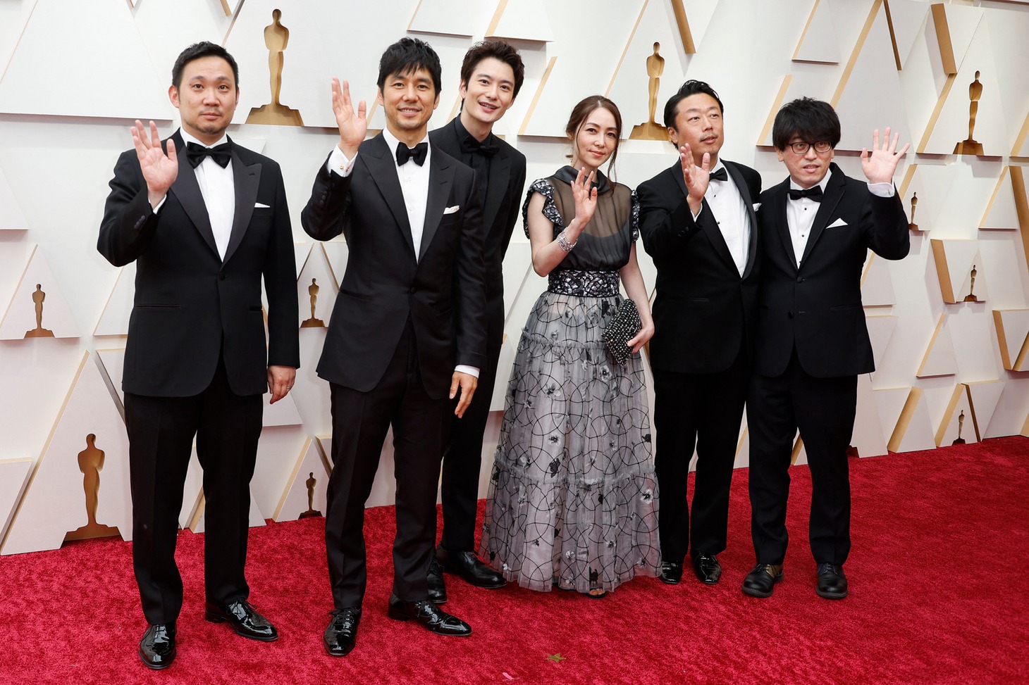 左から濱口竜介、西島秀俊、岡田将生、霧島れいか、山本晃久、大江崇允。（ロイター／アフロ）