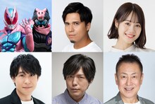 左上から時計回りに「仮面ライダーリバイス」ビジュアル、木村昴、伊藤美来、堀川りょう、神谷浩史、鈴村健一。