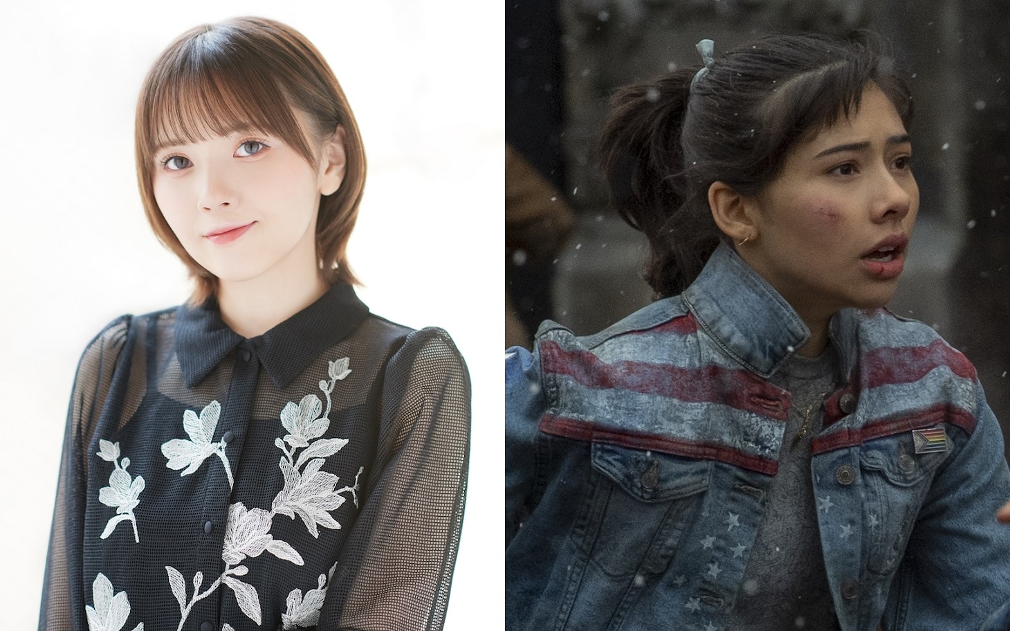 左から鬼頭明里、ソーチー・ゴメス演じるアメリカ・チャベス。