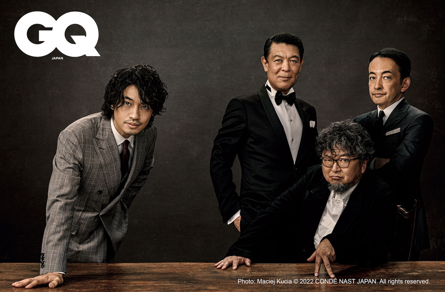 GQ JAPAN 2022年6月号より、左から時計回りに斎藤工、塚越隆行、市川南、樋口真嗣。