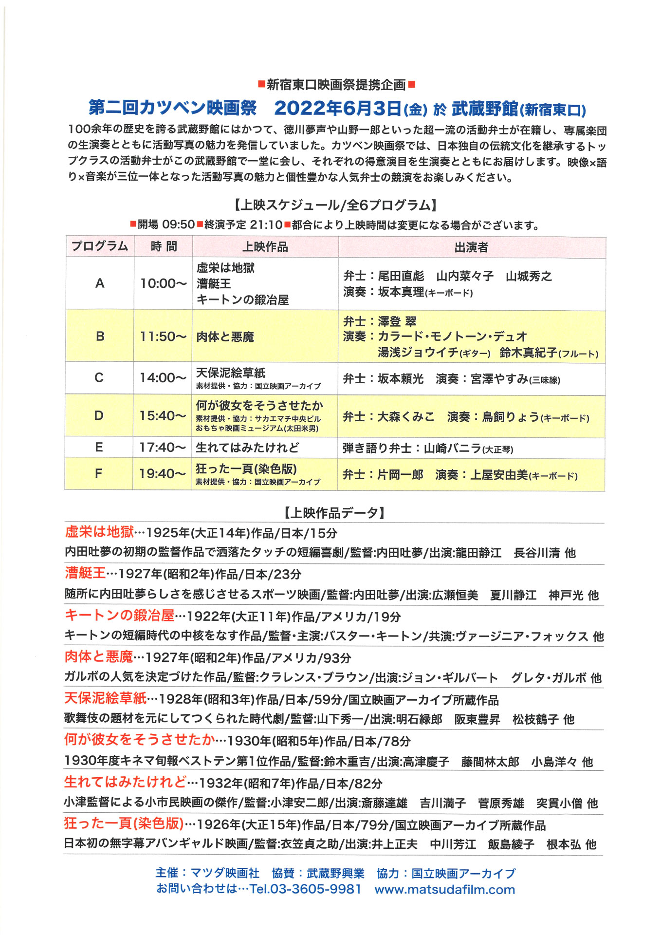 「第2回カツベン映画祭」チラシ裏面