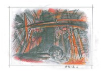 燻製小屋内部のスケッチ。