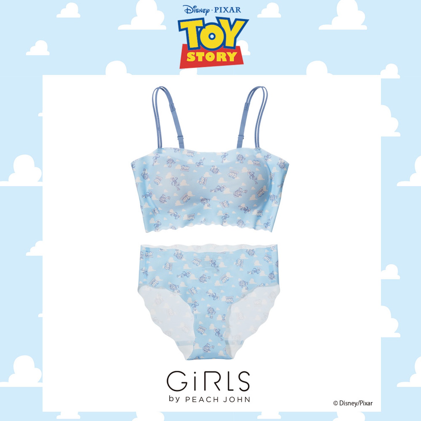 GiRLS by PEACH JOHN限定「トイ・ストーリー」コレクションより、「Peasy002」（税込2508円）と「Peasyショーツ」（税込1078円）」。