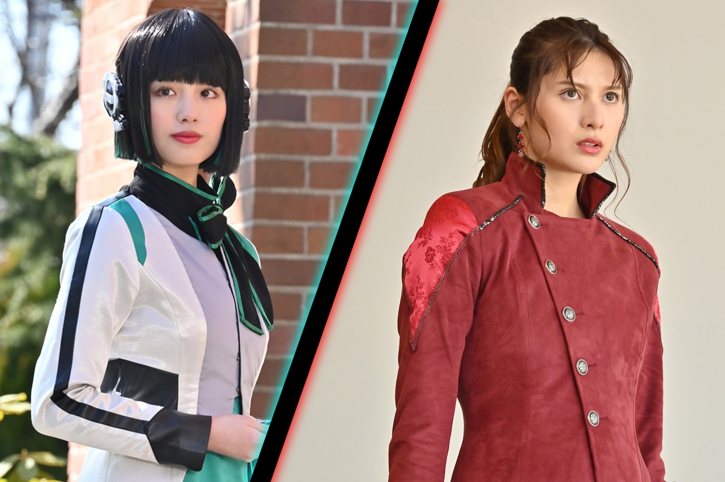 左から鶴嶋乃愛扮するイズ、アンジェラ芽衣演じる神代玲花。