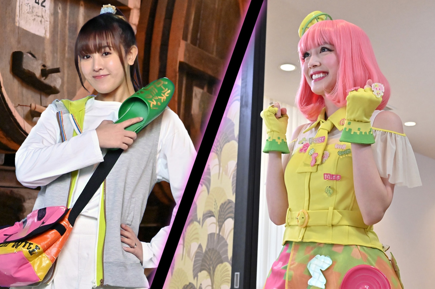 左から山本ひかる演じる鳴海亜樹子、松田るか演じるポッピーピポパポ。