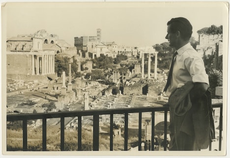 遺跡の前に立つピーター・タウンゼンド。