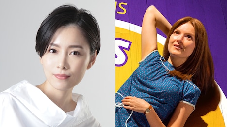 森なな子（左）、ハドリー・ロビンソン演じるジーニー・バス（右）。