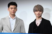 「アキラとあきら」会社員試写会に出席した竹内涼真(左)、横浜流星(右)。