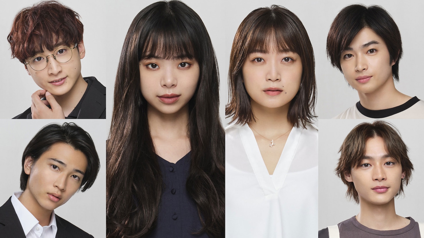 左上から時計回りに小関裕太、趣里、深川麻衣、曽田陵介、平井亜門、庄司浩平。