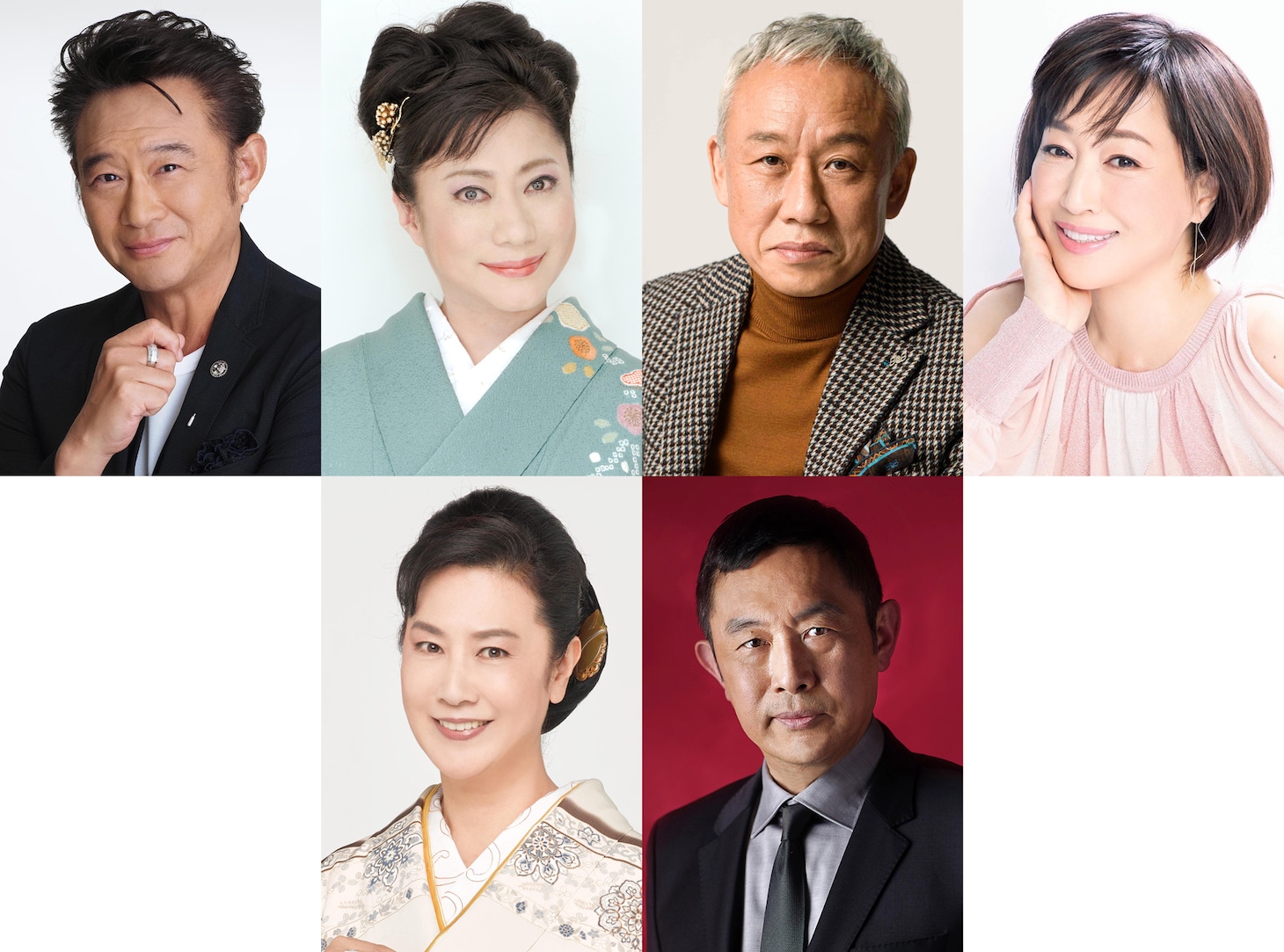 上段左から船越英一郎、山村紅葉、西村まさ彦、高島礼子。下段左から名取裕子、内藤剛志。