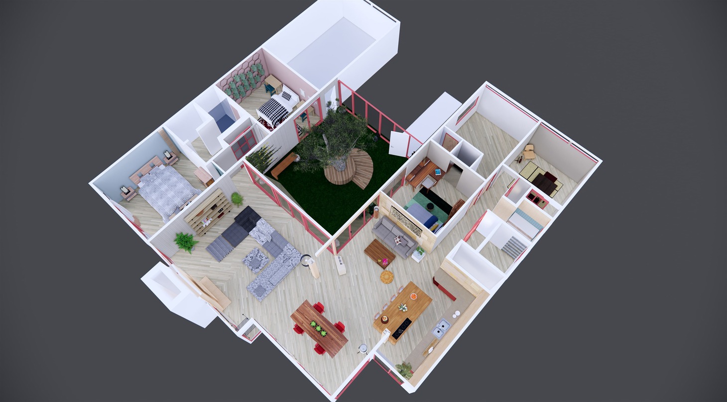 「アフター・ヤン」より、フレミング家の3DCG設定画。(c) production design by Alexandra Schaller, renderings by John Lopez