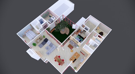 「アフター・ヤン」より、フレミング家の3DCG設定画。(c) production design by Alexandra Schaller, renderings by John Lopez