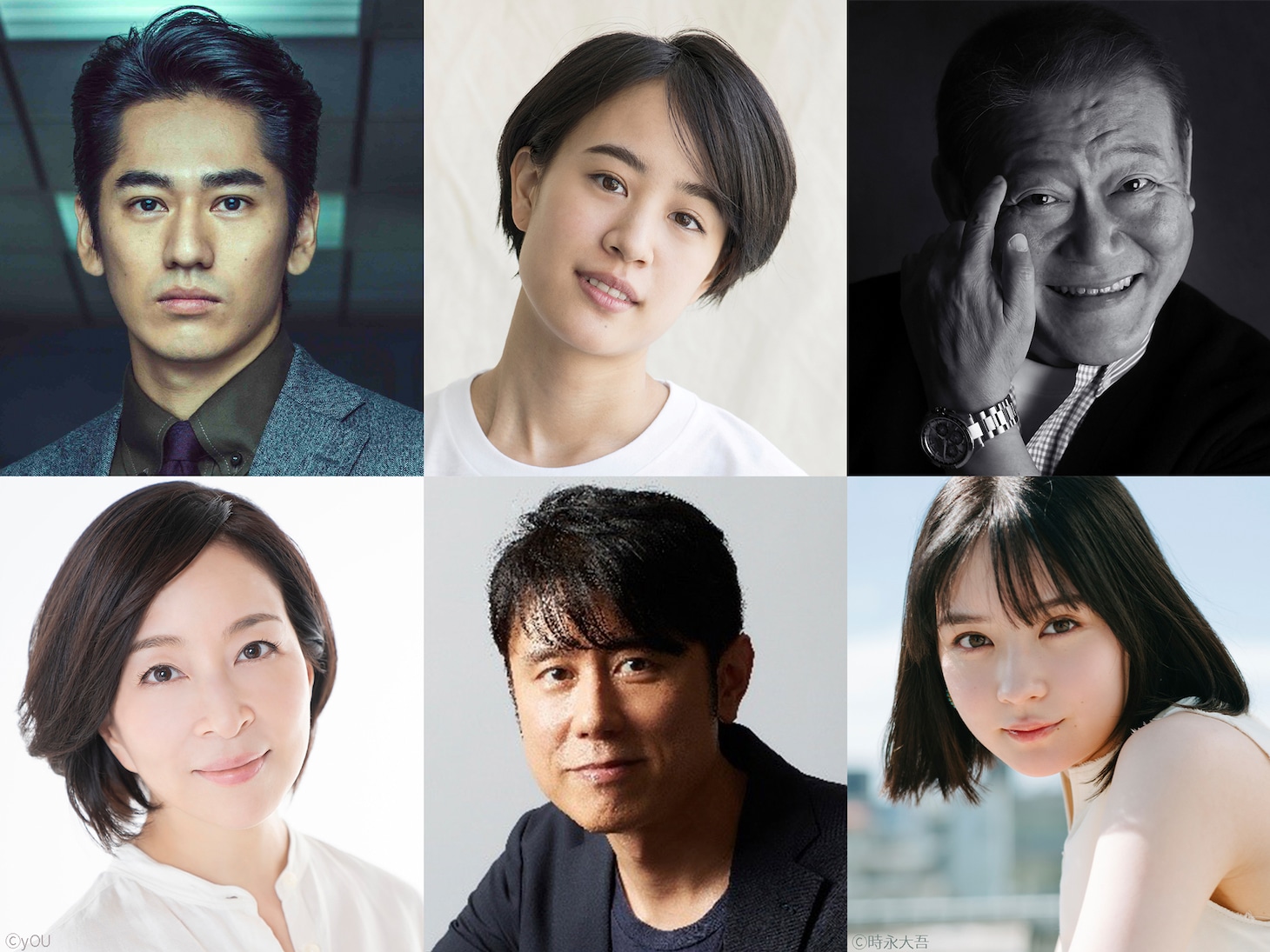 上段左から永山絢斗、石橋静河、國村隼。下段左から真矢ミキ、原田泰造、畑芽育。