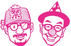 左からDARTHREIDER、プチ鹿島のイラスト。