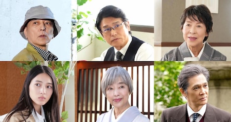 上段左から榎木孝明、高橋克典、丘みつ子。下段左から久保田紗友、かたせ梨乃、加藤雅也。