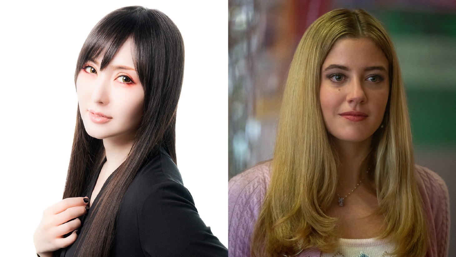 左から喜多村英梨、カレン・ビーズリー役のマロリー・ベクテル。