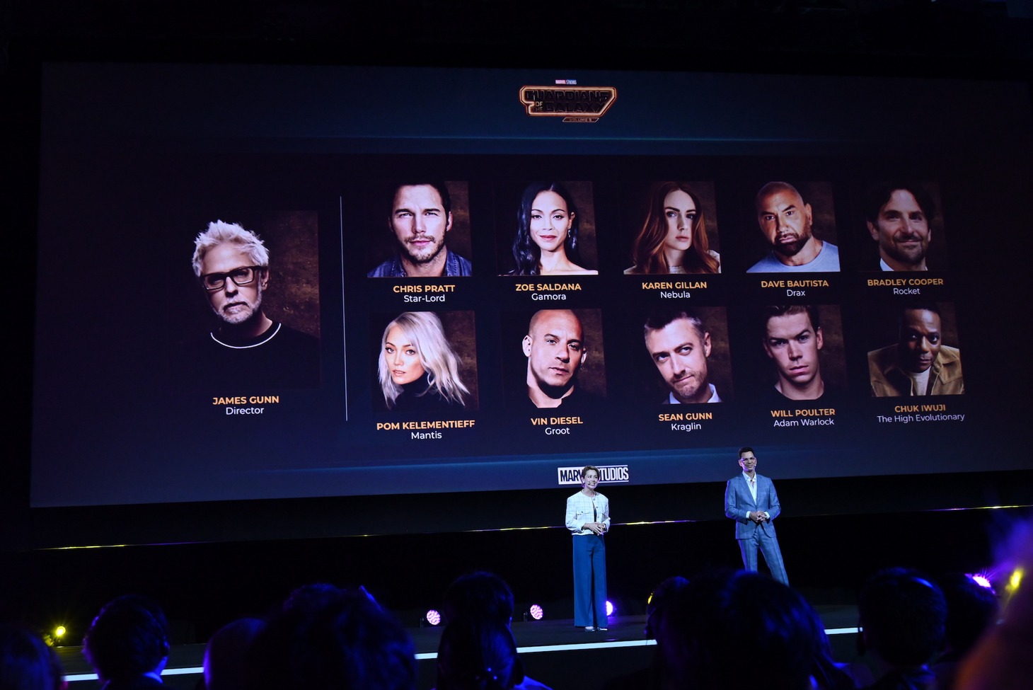 「Guardians of the Galaxy Vol. 3（原題）」監督・キャスト紹介の様子。