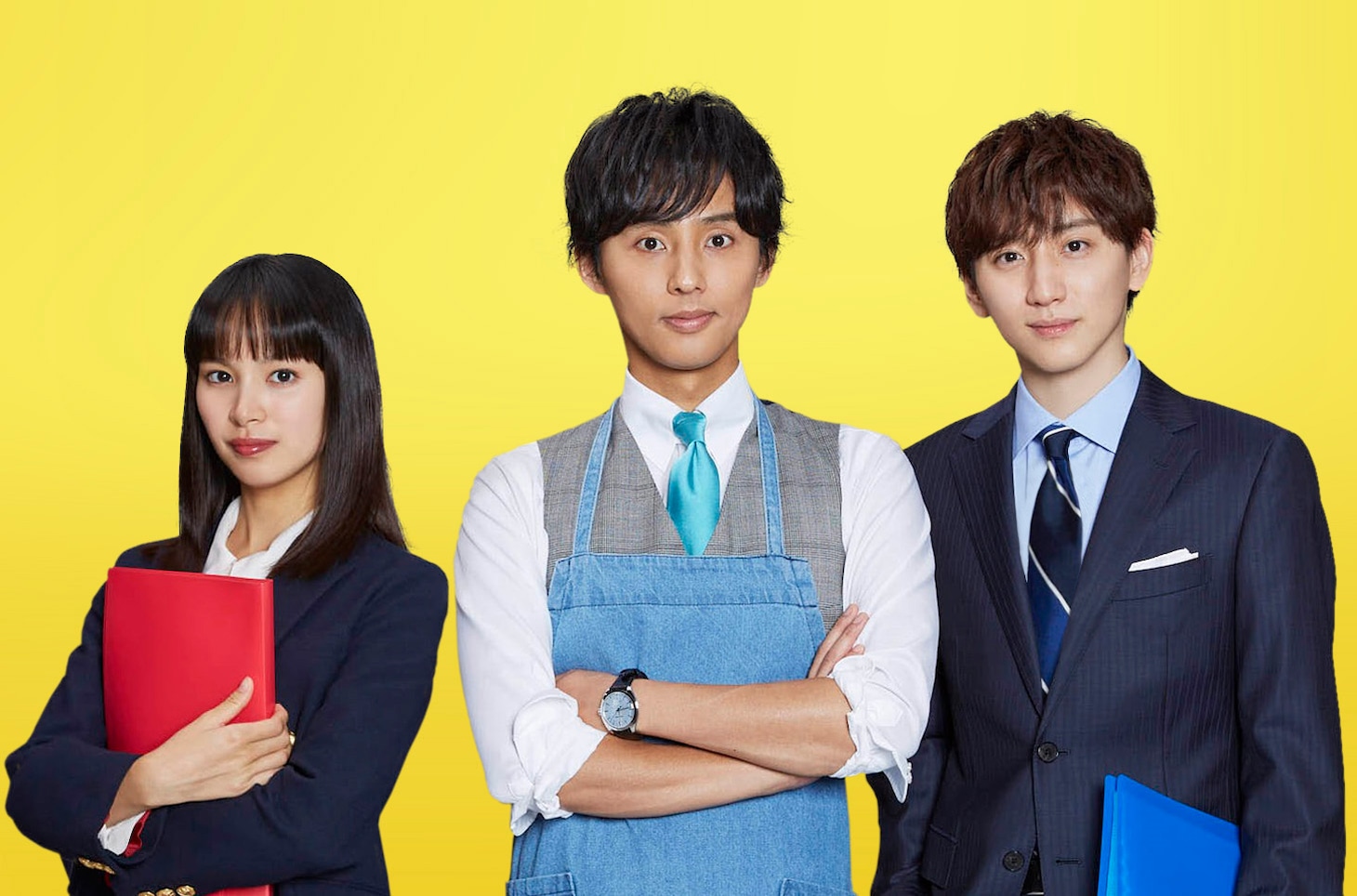 左から西島いつか役の関水渚、設楽紘一役の藤ヶ谷太輔、香取俊役の京本大我。