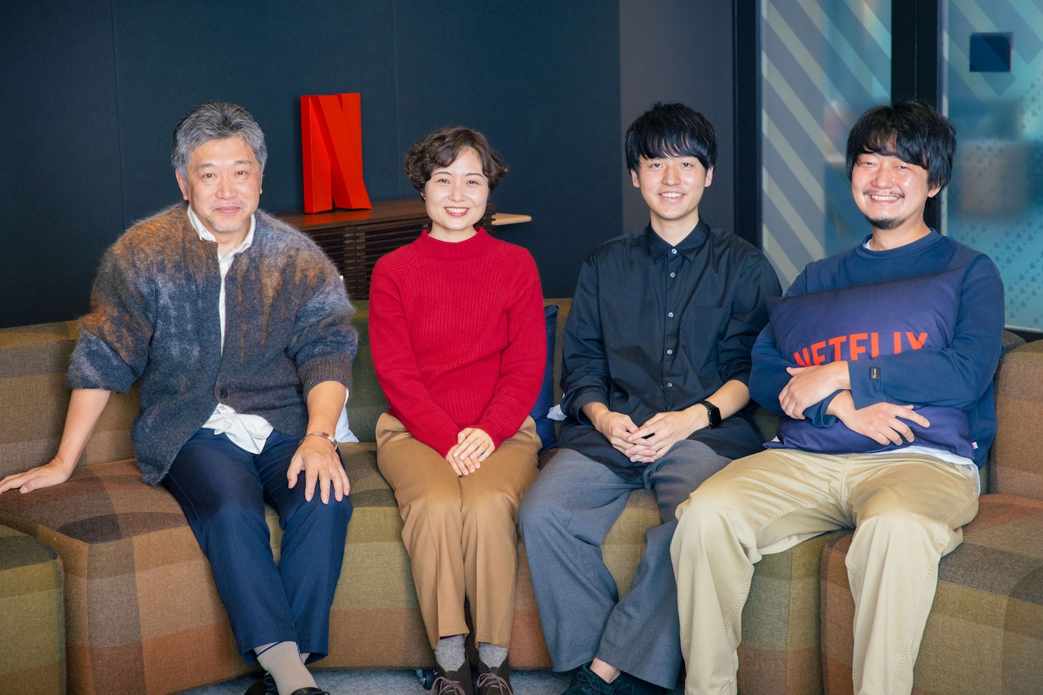 左から是枝裕和、津野愛、奥山大史、佐藤快磨。