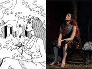 「ちひろさん」原作イラスト（左）と場面写真（右）。