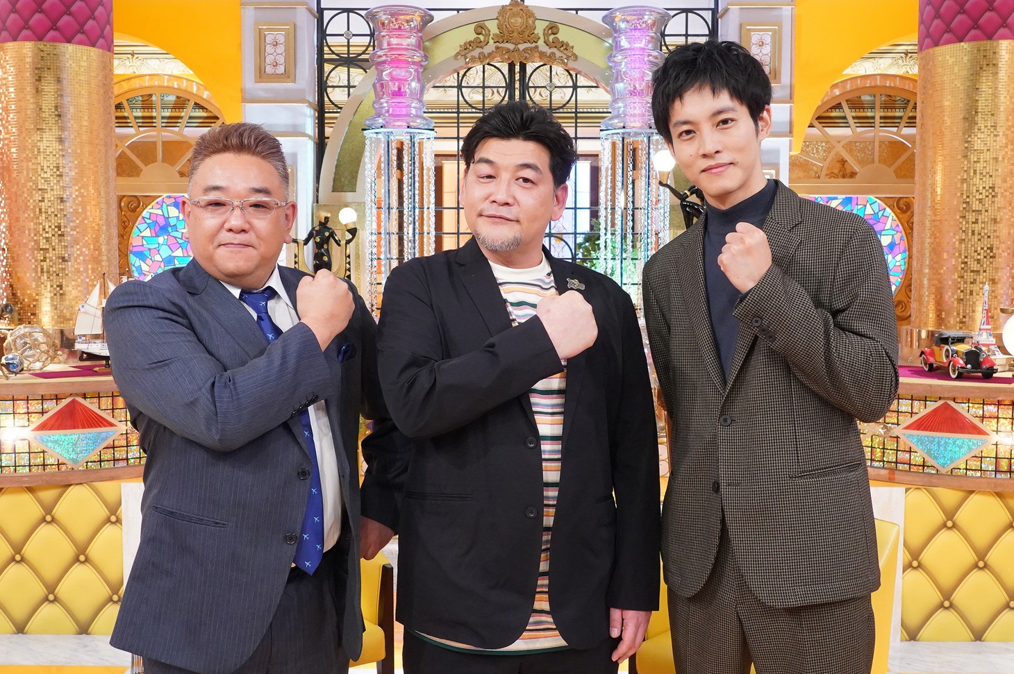 「もう一度、逢いたくて旅にでた。」より、左から伊達みきお、富澤たけし、松坂桃李。
