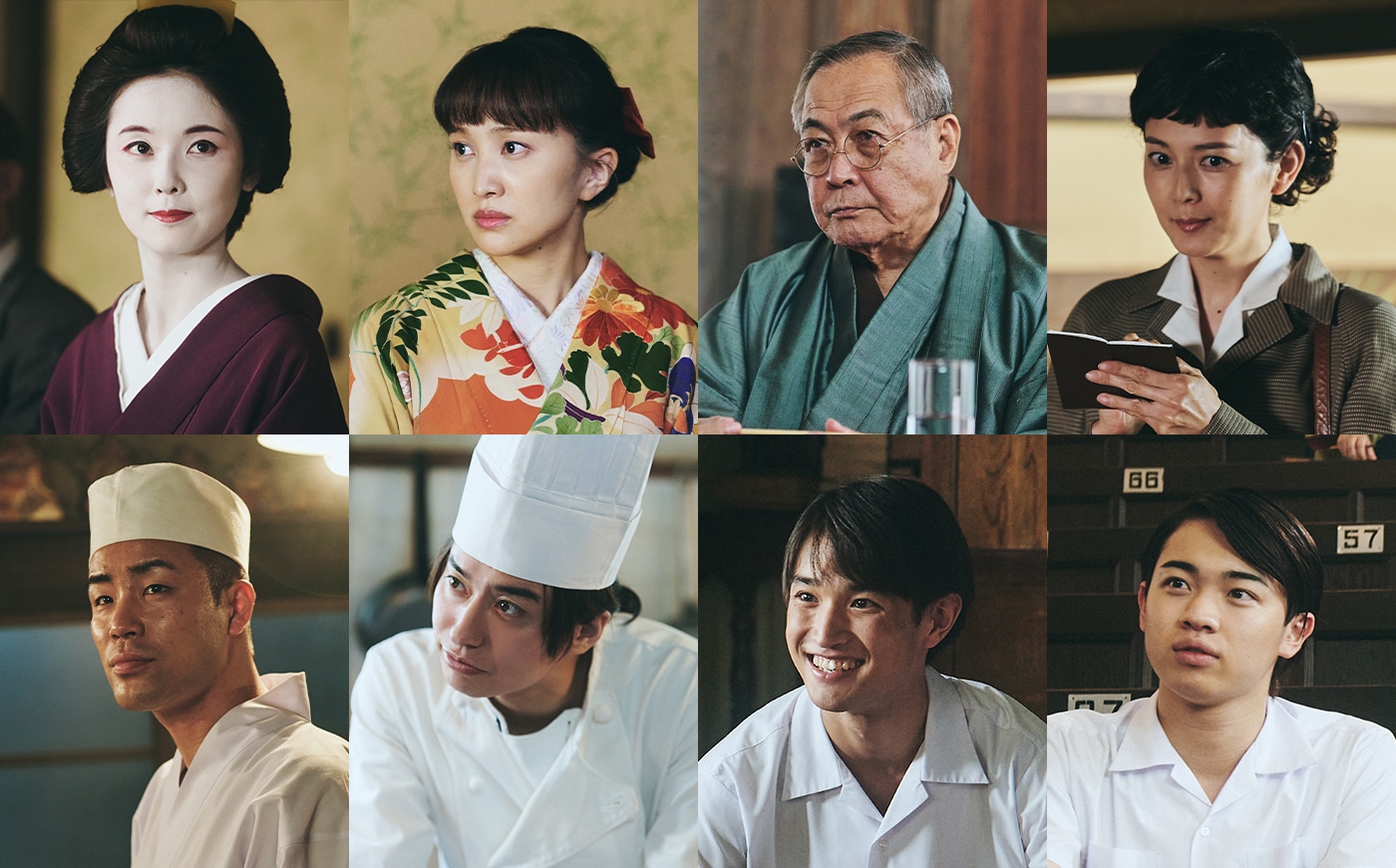 上段左から加藤小夏、百田夏菜子、小野武彦、菊池亜希子。下段左からまもる。、武田航平、吉川太郎、小柴陸。